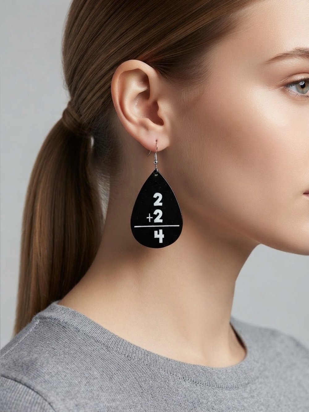 Math Teacher Faux Leather Earrings | 2+2=4 Teardrop Teacher Dangles